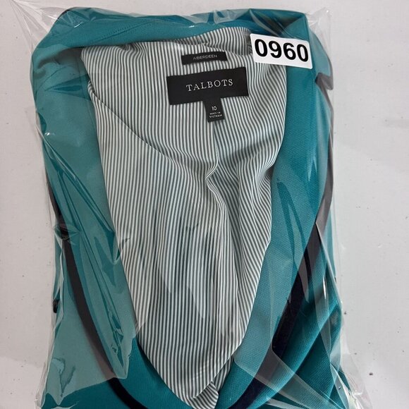 Talbots Aberdeen Womens 10 Teal Blazer Navy Trim Gold Crest Buttons Yacht Jacket - Picture 16 of 16